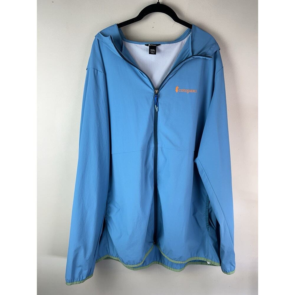 Cotopaxi Jacket Mens 2XL Light Blue Waterproof Hooded Rain Shell Windbreaker